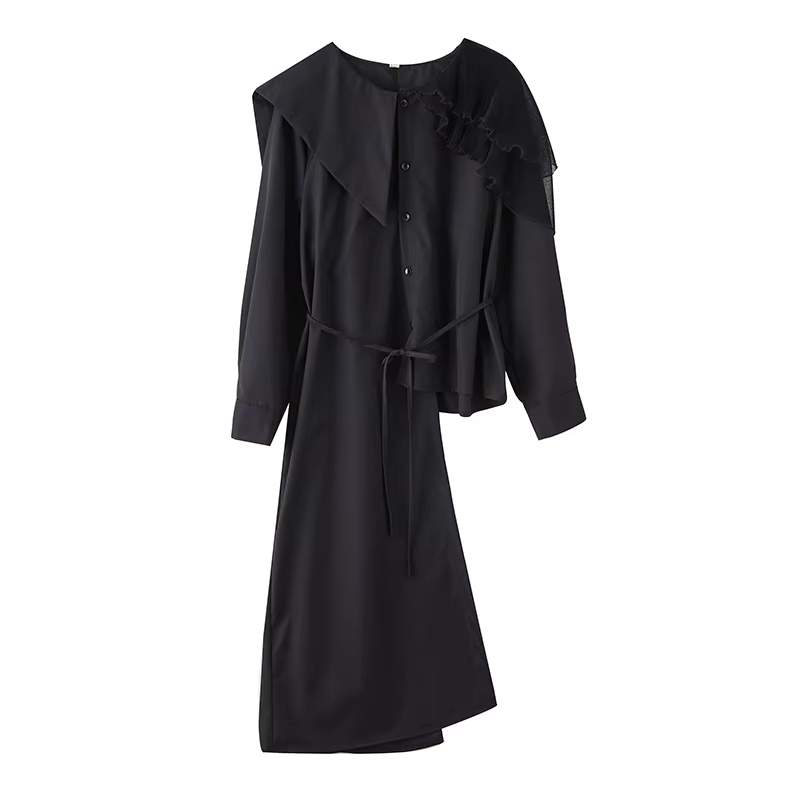 XITAO Asymmetrical Mesh Patchwork Dress Loose Fashion Irregular Women Personality Single Breasted Trend Casual Dress ZMY1152