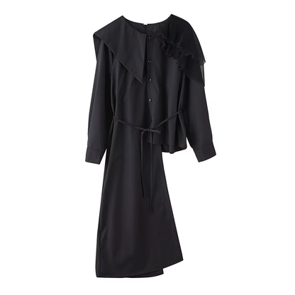 XITAO Asymmetrical Mesh Patchwork Dress Loose Fashion Irregular Women Personality Single Breasted Trend Casual Dress ZMY1152