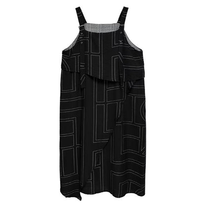 XITAO Patchwork Geometric Loose Strap Dress Sleeveless Casual Square Collar Simple All-match Slimming Summer Woman Dress HQQ2492
