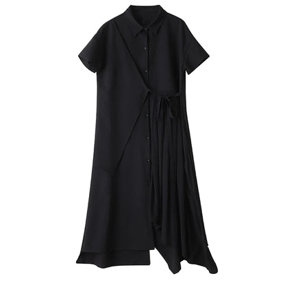 XITAO Asymmetrical Short Sleeve Female Dress Casual Loose Fitting A-line Slimming Turn-down Collar Summer Women Dress GYX1655