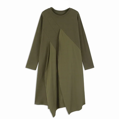 XITAO Gauze Patchwork Pocket Dress Solid Color O-neck Long Sleeve Pullover Loose Casual Slimming Dresses 2025 Spring New GJ1098