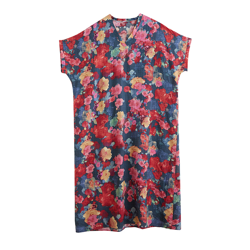 XITAO Print Casual Half Sleeve Dress Loose Fitting Elegant A-line V-neck Goddess Fan Summer Women Dress ZMY1111
