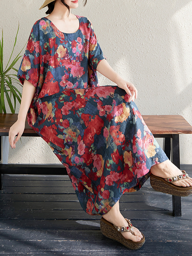 XITAO Print O-neck Dress Loose Half Sleeve Comfortable Slimming Pullover Elegant Summer Female Dress ZMY1096