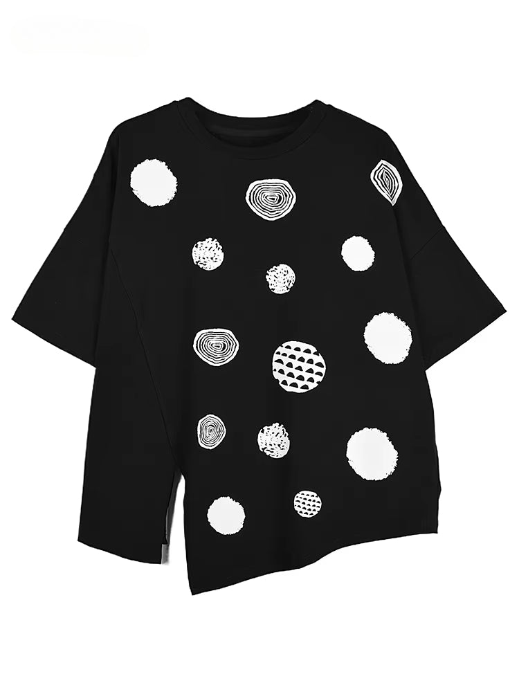 XITAO Polka Dot Irregular O-neck Half Sleeve T-shirt Casual Loose Fitting Simple Fashion Classic Style Summer Women Tee GJ1130