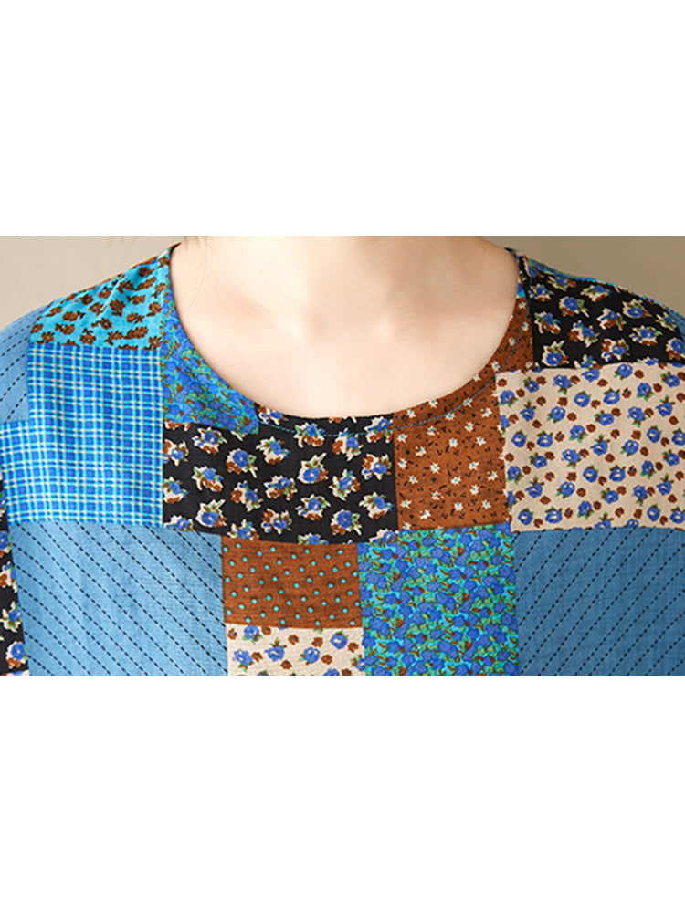 XITAO Irregular Print O-neck Dress Casual Short Sleeve Mid-calf Loose A-line Pullover Slimming Women Dress ZMY1128