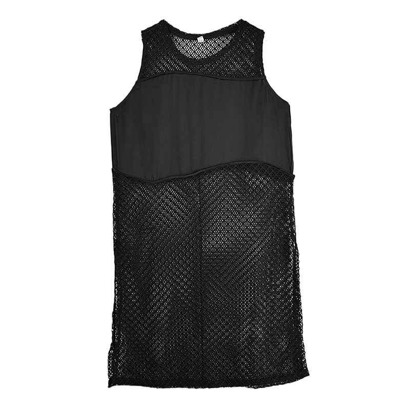 XITAO Sleeveless Irregular Dress Casual Hollow Out Mesh Patchwork Women Summer O-neck Korea Casual Pullover Dress ZMY1213
