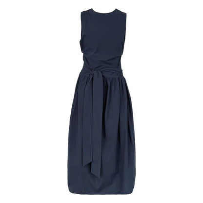 XITAO Drawstring Pleated Loose Dress O-neck Temperament Sleeveless Solid Color Simple Slim All-match Summer Woman Dress ZMY1289