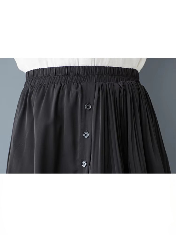 XITAO Irregular Button Elastic Waist Skirt Casual A-line Solid Color New Arrival Loose Comfortable Patchwork Women Skirt GYX1624