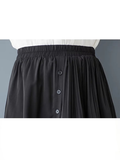 XITAO Irregular Button Elastic Waist Skirt Casual A-line Solid Color New Arrival Loose Comfortable Patchwork Women Skirt GYX1624