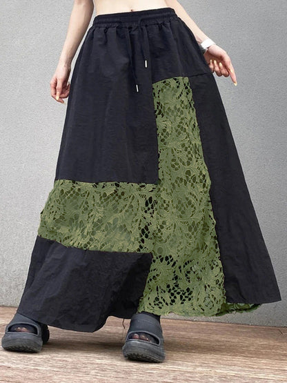 XITAO Contrast Color Lace Patchwork Skirt Loose Fashion Casual Women Summer New All-match A-line Skirt Street Trendy WLD20250
