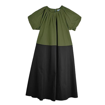 XITAO Patchwork Contrast Color Dress O-neck Loose Casual Short Sleeve Simple Slimming Personality Summer Woman Dress HQQ2491