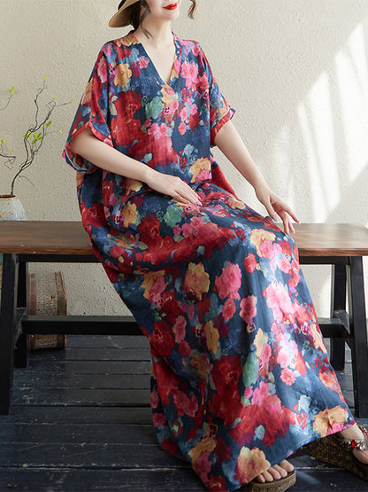 XITAO Print Casual Half Sleeve Dress Loose Fitting Elegant A-line V-neck Goddess Fan Summer Women Dress ZMY1111