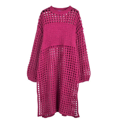 XITAO Fashion Solid Color Knitting Dress Loose Casual Temperament Hollow Out Sweater O-neck All-match Women New WLD13196