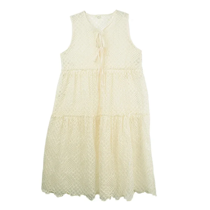 XITAO Hollow Out Laced Up O-neck Dress Solid Color Sleeveless A-line Fashion Match Slimming Sweet Summer Female Dress ZMY1333