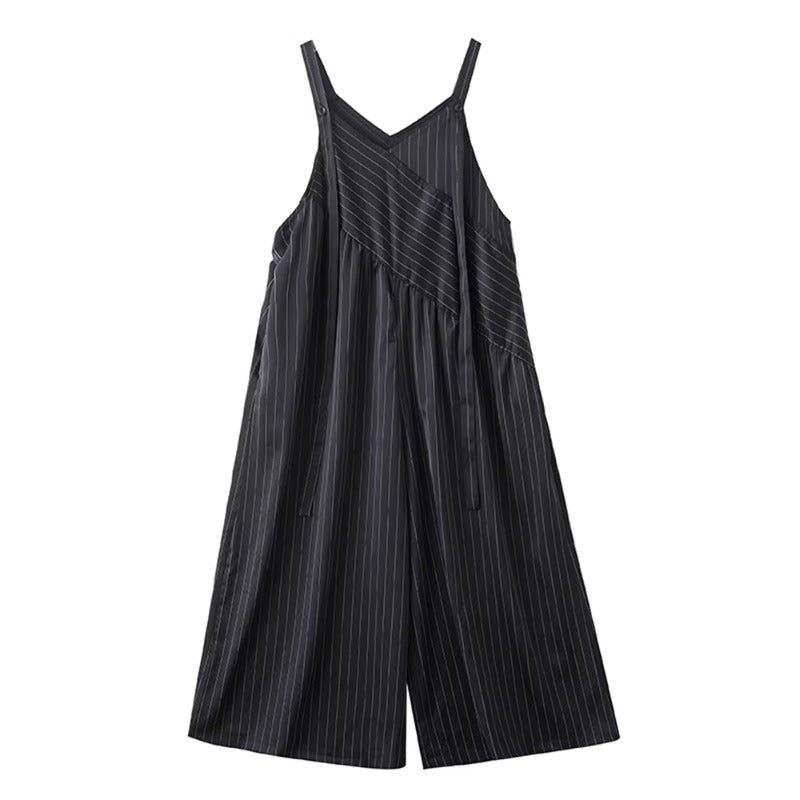 XITAO Striped Asymmetrical Casual Jumpsuits Loose Sleeveless V-neck Patchwork All-match Slimming Summer Woman Jumpsuits ZMY1404