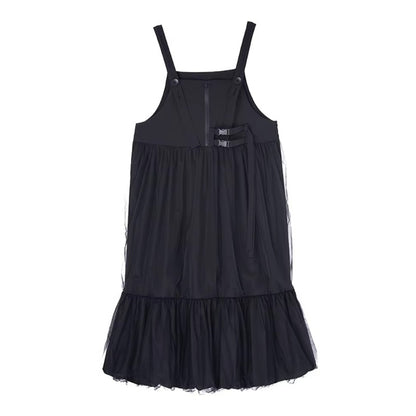 XITAO Gauze Solid Color Straps Dress Patchwork Bandage Loose Casual Slimming Temperament All-match Summer Woman Dress  HQQ2494