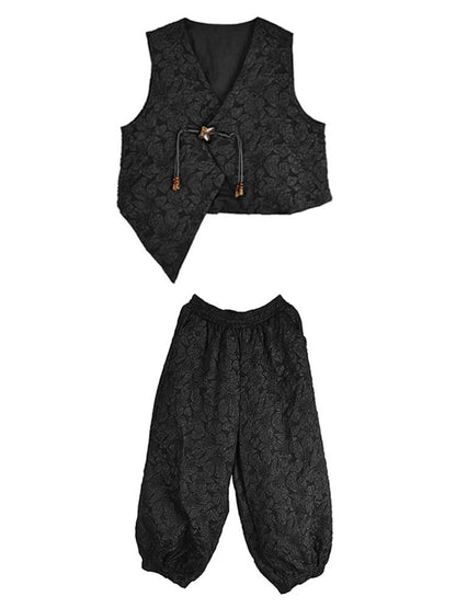 XITAO Single Button Jacquard Irregular Pant Set Vintage Casual Loose Fitting Sleeveless V-neck Autumn Women Pant Set GMM1156