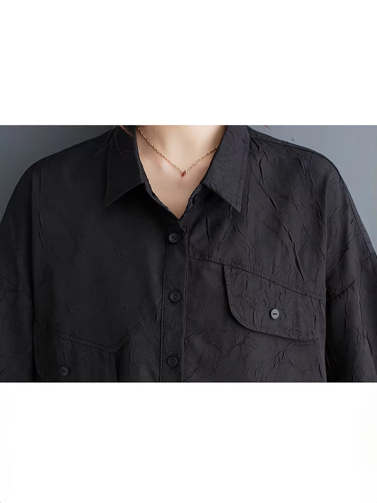 XITAO Irregular Pocket Button Single Breasted Matching Set Casual Loose Fitting Elastic Waist Turn-down Collar Women Set GYX1629