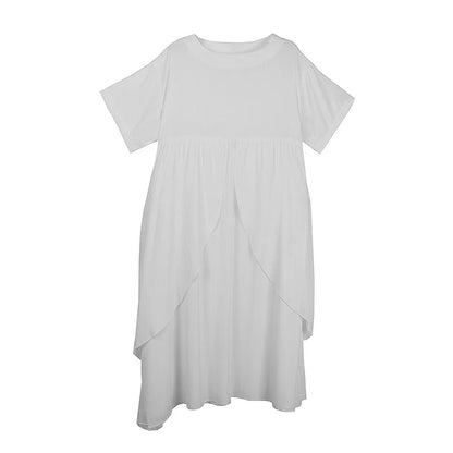 XITAO Asymmetrical Solid Color Dress O-neck Short Sleeve Slimming New Arrival Pullover Loose Casual Summer Woman Dress ZMY1378