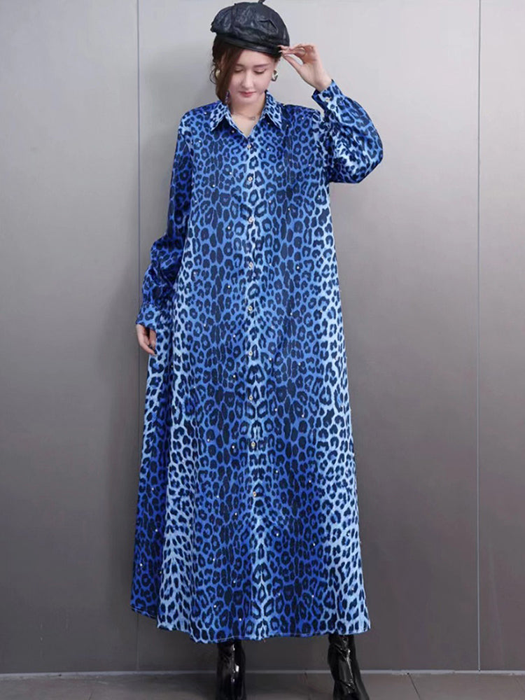 X XITAO Leopard Print Single Breasted Lapel Dress Full Sleeve Casual Simple A-line Fashion Shirt Collar Popular Slimming Women Dress GMM1318