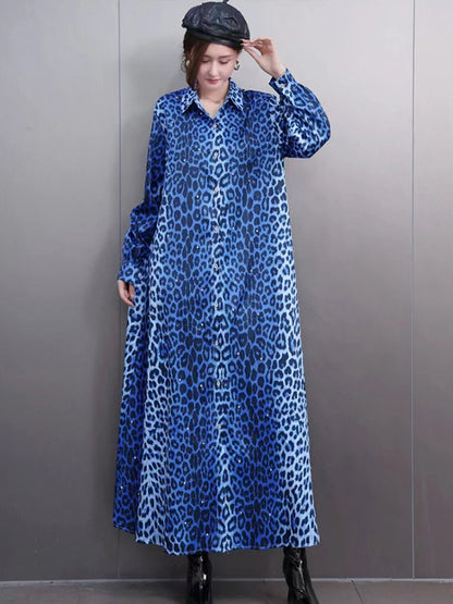 X XITAO Leopard Print Single Breasted Lapel Dress Full Sleeve Casual Simple A-line Fashion Shirt Collar Popular Slimming Women Dress GMM1318