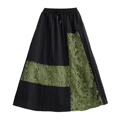 XITAO Contrast Color Lace Patchwork Skirt Loose Fashion Casual Women Summer New All-match A-line Skirt Street Trendy WLD20250