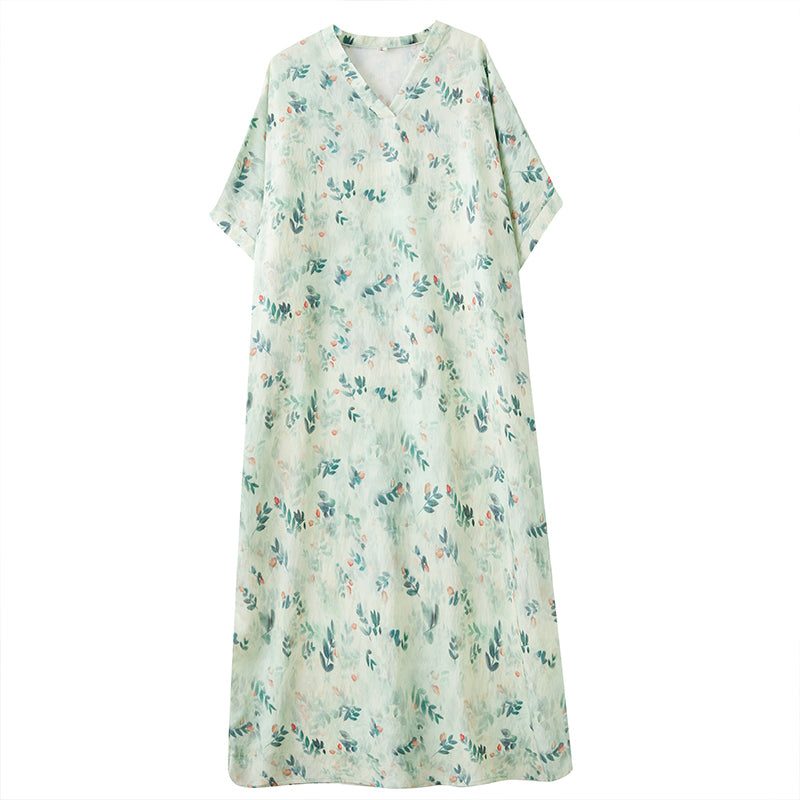 XITAO Floral Print Half Sleeve Dress Casual Fitting Vintage A-line Versatile Loose and Comfortable Thin Summer Dress ZMY1004