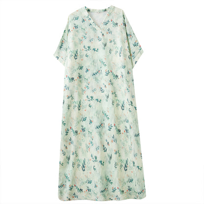 XITAO Floral Print Half Sleeve Dress Casual Fitting Vintage A-line Versatile Loose and Comfortable Thin Summer Dress ZMY1004