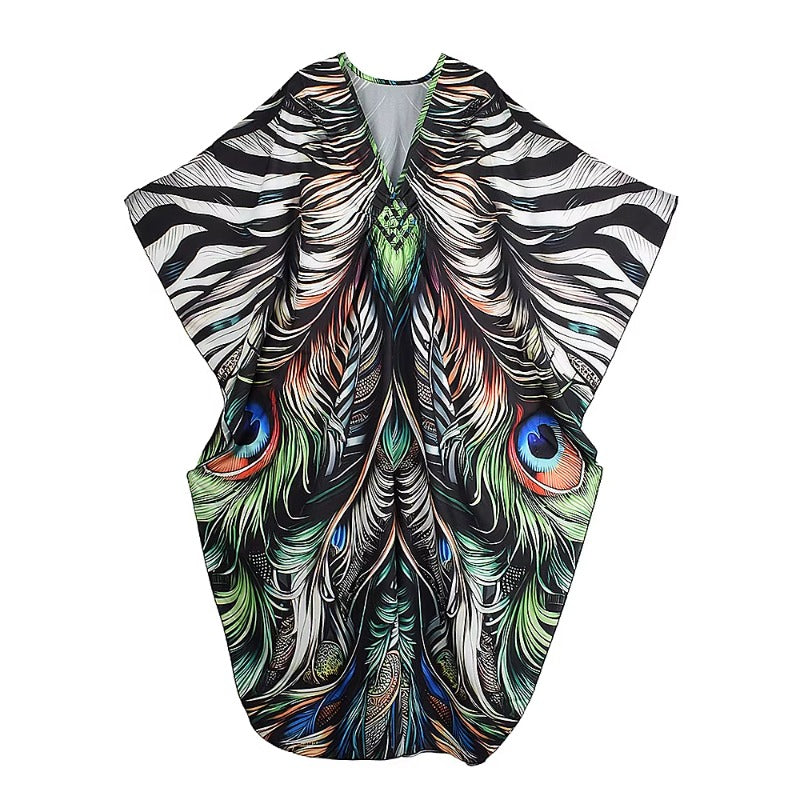 XITAO Print Contrast Color Loose Female Dress V-neck Casual Ankle-length Elegant Personality Pullover Summer Woman Dress GJ1158