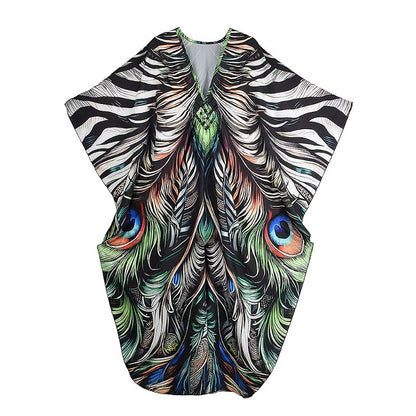 XITAO Print Contrast Color Loose Female Dress V-neck Casual Ankle-length Elegant Personality Pullover Summer Woman Dress GJ1158