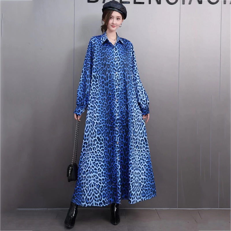 X XITAO Leopard Print Single Breasted Lapel Dress Full Sleeve Casual Simple A-line Fashion Shirt Collar Popular Slimming Women Dress GMM1318