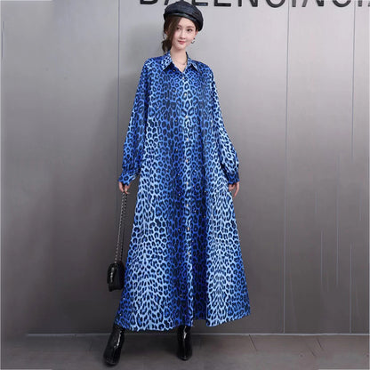 X XITAO Leopard Print Single Breasted Lapel Dress Full Sleeve Casual Simple A-line Fashion Shirt Collar Popular Slimming Women Dress GMM1318