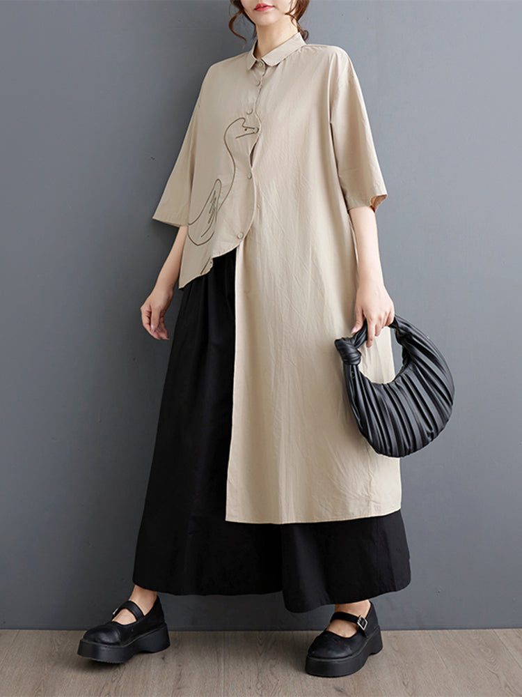 XITAO Asymmetric Turn-down Collar Dress Casual Single Breasted A-line Solid Color Half Sleeve Simple Summer Women Dress ZMY1100